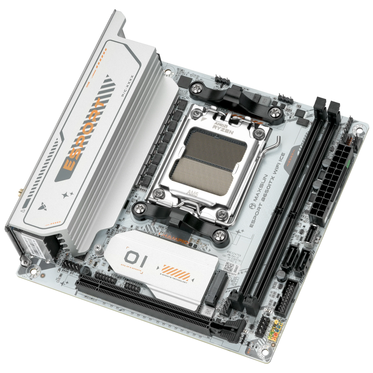 Материнская плата Maxsun MS-eSport B650ITX WIFI ICE B650, AM5, 2*DDR5, 1*PCIEx16, 1*PCIEx1, 2*M.2, 6*USB3.2Gen1, 4*USB2.0, 2*SATA3.0, 2.5G, DP, HDMI, Mini-ATX, RTL