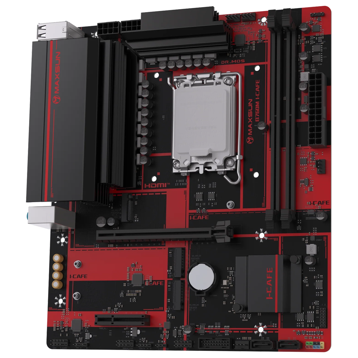 Материнская плата Maxsun MS-B760M I-CAFE B760, LGA1700, 2*DDR5, 1*PCIEx16, 1*PCIEx4, 3*M.2, 4*USB3.2Gen1, 8*USB2.0, 2*SATA3.0, 2.5G, DP, HDMI, M-ATX, RTL