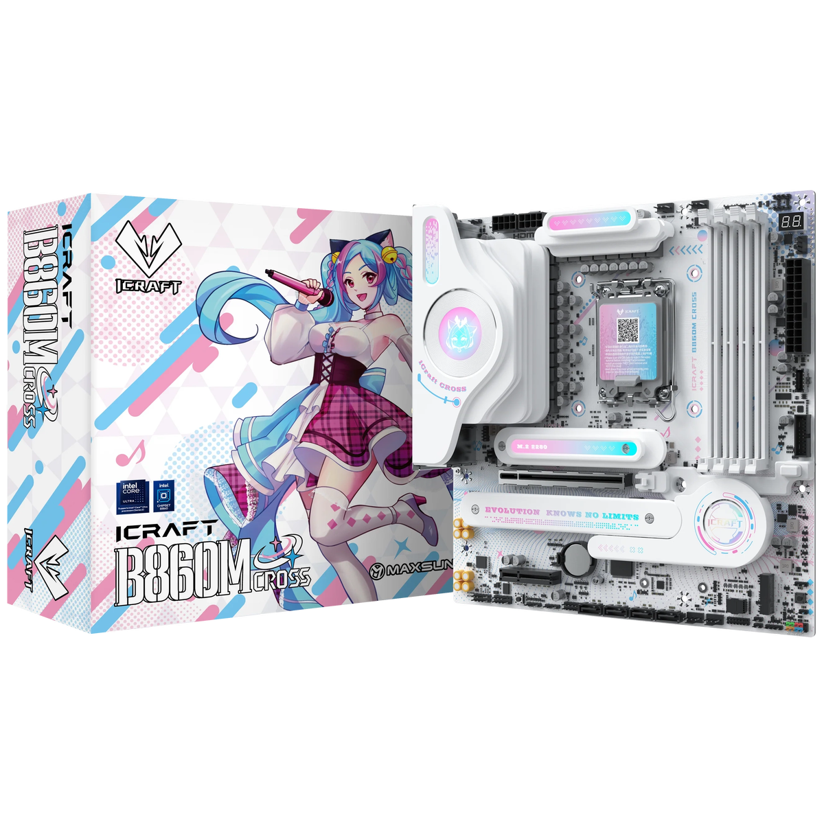 Материнская плата Maxsun MS-iCraft B860M CROSS B860, LGA1851, 4*DDR5, 1*PCIEx16, 1*PCIEx4, 3*M.2, 1*TypeC, 8*USB3.2Gen2, 2*USB3.2Gen1, 3*USB2.0, 4*SATA3.0, 5G, Type-C(DP), DP, HDMI, M-ATX, RTL