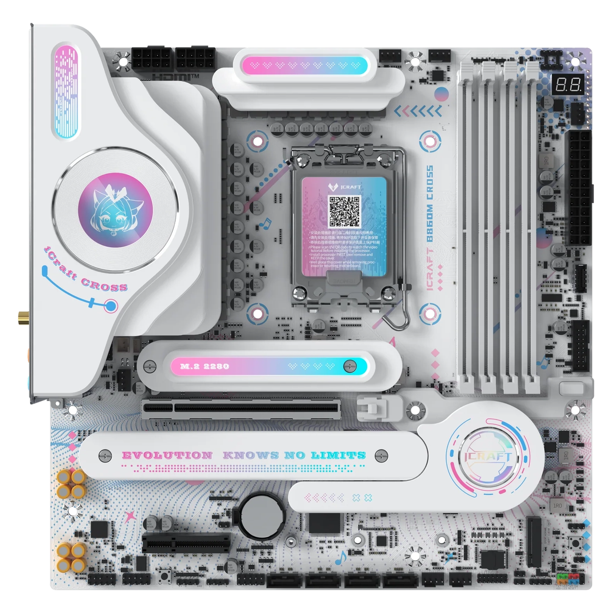 Материнская плата Maxsun MS-iCraft B860M CROSS B860, LGA1851, 4*DDR5, 1*PCIEx16, 1*PCIEx4, 3*M.2, 1*TypeC, 8*USB3.2Gen2, 2*USB3.2Gen1, 3*USB2.0, 4*SATA3.0, 5G, Type-C(DP), DP, HDMI, M-ATX, RTL