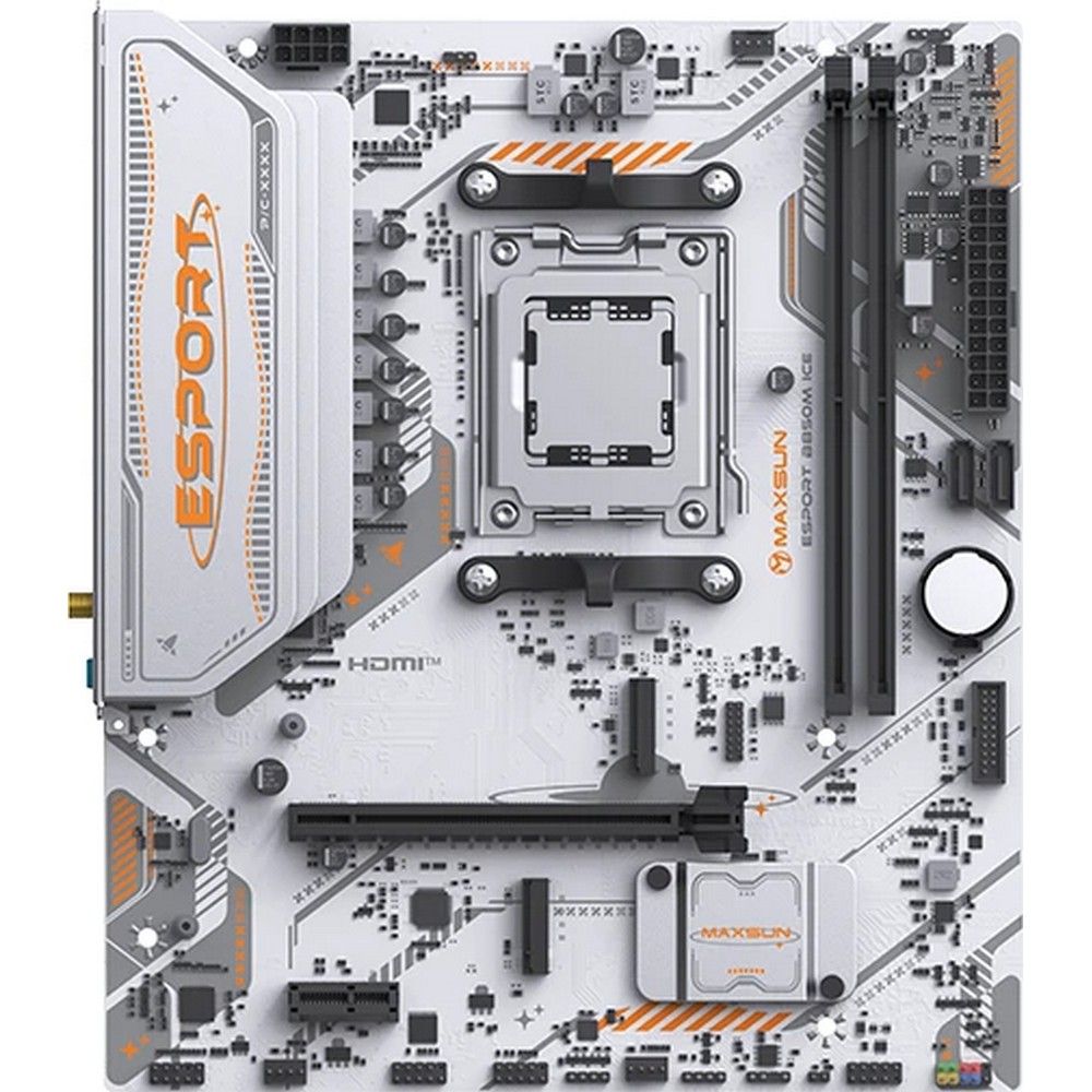 Материнская плата Maxsun MS-eSport B850M WIFI ICE B850, AM5, 2*DDR5, 1*PCIEx16, 1*PCIEx1, 2*M.2, 6*USB3.2Gen1, 4*USB2.0, 2*SATA3.0, 1G, DP, HDMI, M-ATX, RTL