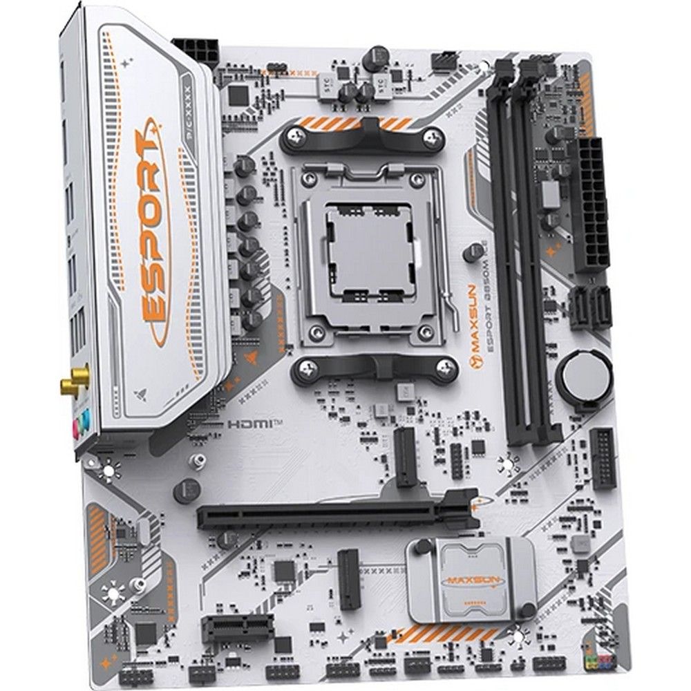 Материнская плата Maxsun MS-eSport B850M WIFI ICE B850, AM5, 2*DDR5, 1*PCIEx16, 1*PCIEx1, 2*M.2, 6*USB3.2Gen1, 4*USB2.0, 2*SATA3.0, 1G, DP, HDMI, M-ATX, RTL