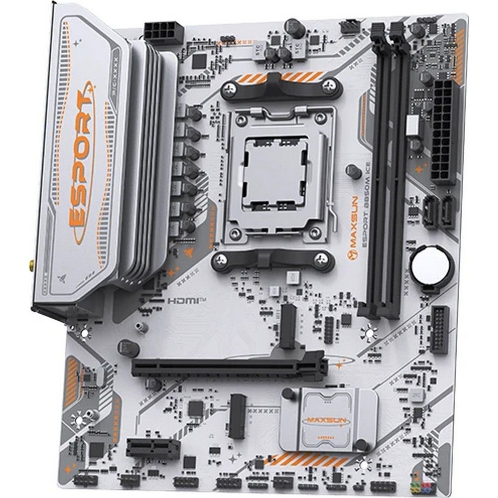 Материнская плата Maxsun MS-eSport B850M WIFI ICE B850, AM5, 2*DDR5, 1*PCIEx16, 1*PCIEx1, 2*M.2, 6*USB3.2Gen1, 4*USB2.0, 2*SATA3.0, 1G, DP, HDMI, M-ATX, RTL