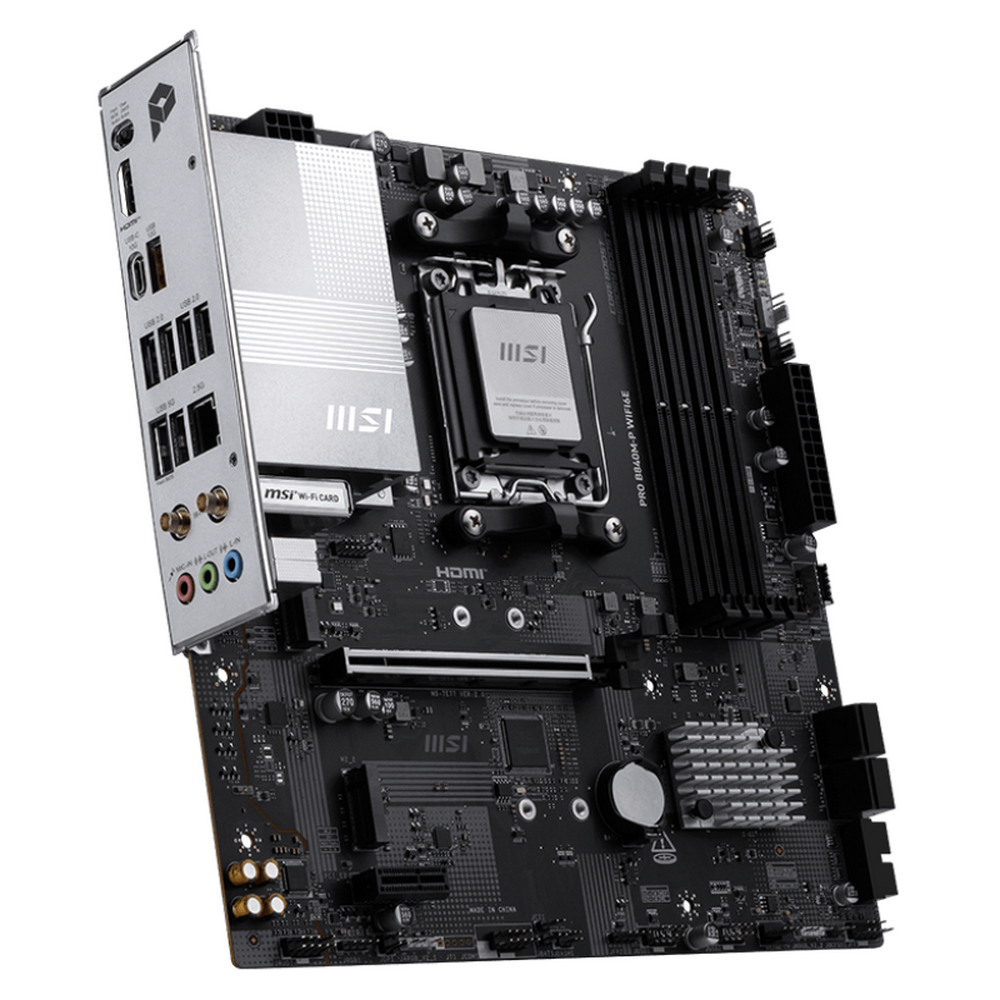 Материнская плата MSI PRO B840M-P WIFI6E B840, AM5, 4*DDR5, 1*PCIEx16, 1*PCIEx1, 2*M.2, 2*TypeC, 1*USB3.2Gen2, 4*USB3.2Gen1, 8*USB2.0, 4*SATA3.0, 2.5G, HDMI, M-ATX, RTL