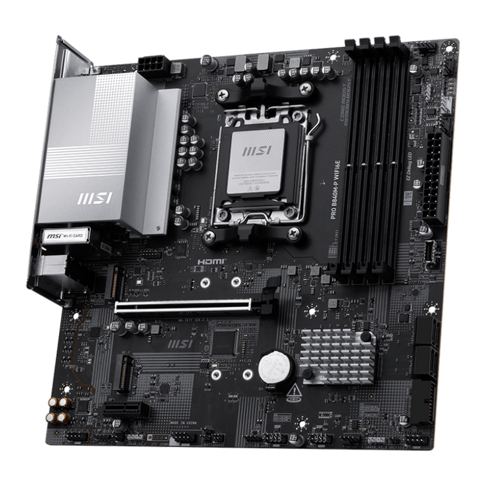 Материнская плата MSI PRO B840M-P WIFI6E B840, AM5, 4*DDR5, 1*PCIEx16, 1*PCIEx1, 2*M.2, 2*TypeC, 1*USB3.2Gen2, 4*USB3.2Gen1, 8*USB2.0, 4*SATA3.0, 2.5G, HDMI, M-ATX, RTL