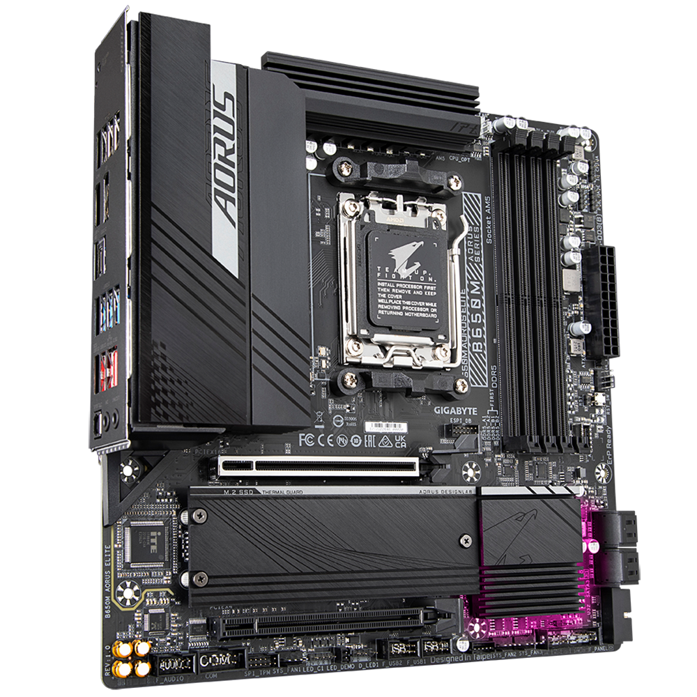 Материнская плата Gigabyte OEM B650M AORUS ELITE, Socket AM5, AMD B650, 4xDDR5-5200, HDMI+DP, 2xPCI-Ex16, 4xSATA3(RAID 0/1/10), 2xM.2, 8 Ch Audio, 2.5GLan, (4+4)xUSB2.0, (7+2)xUSB3.2, (1+1)xUSB3.2 Type-C™, mATX, RTL