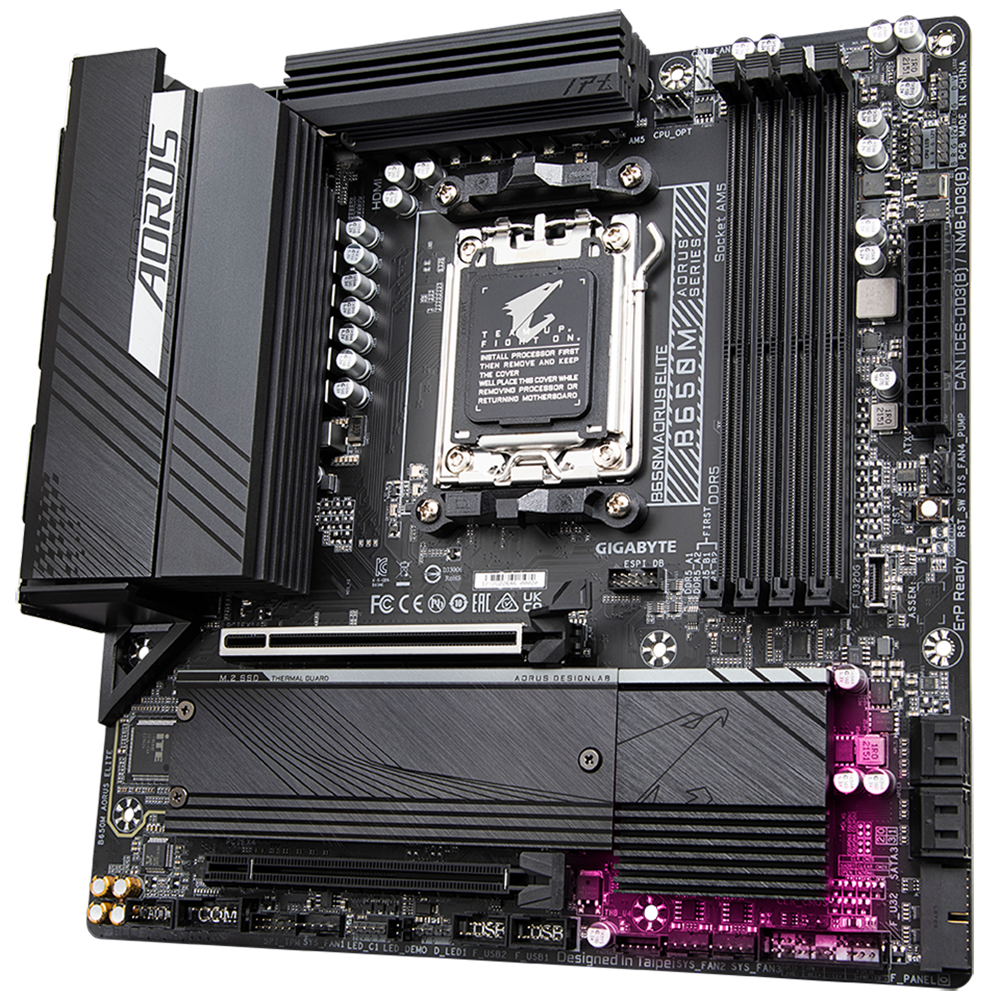 Материнская плата Gigabyte OEM B650M AORUS ELITE, Socket AM5, AMD B650, 4xDDR5-5200, HDMI+DP, 2xPCI-Ex16, 4xSATA3(RAID 0/1/10), 2xM.2, 8 Ch Audio, 2.5GLan, (4+4)xUSB2.0, (7+2)xUSB3.2, (1+1)xUSB3.2 Type-C™, mATX, RTL