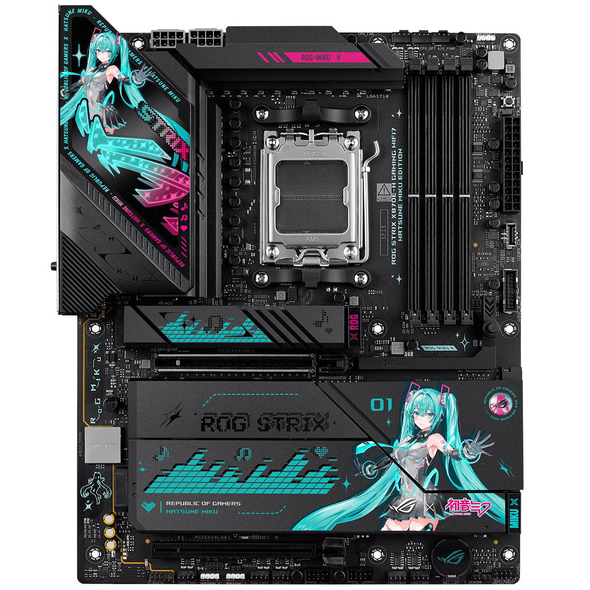 Материнская плата ASUS ROG STRIX X870E-H GAMING MIKU AM5 ATX 4xDDR5 2xPCIEx16 4xM.2 3xUSB-C HDMI 5GLAN Wi-Fi 7