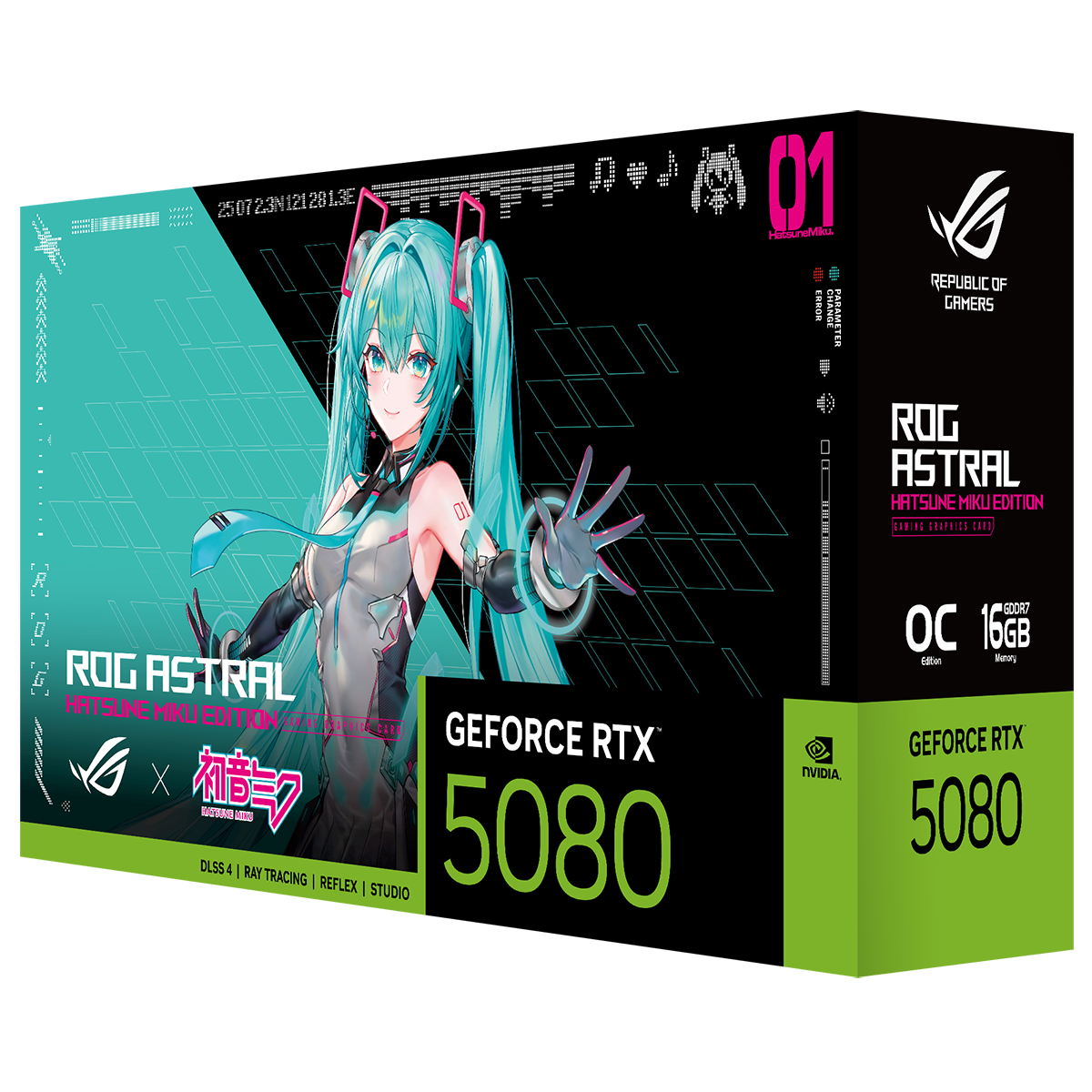 Видеокарта ASUS RTX5080 ROG ASTRAL HATSUNE MIKU EDITION WHITE OC 16GB GDDR7 256bit 3xDP 2xHDMI 4FAN RTL (ROG-ASTRAL-RTX5080-O16G-MIKU-W)