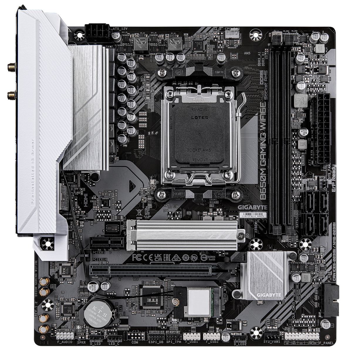 Материнская плата Gigabyte OEM B650M GAMING WIFI6E, Socket AM5, AMD B650, 2xDDR5-5200, D-SUB+HDMI, 1xPCI-Ex16, 1xPCI-Ex1, 4xSATA3(RAID 0/1/10), 1xM.2, 8 Ch Audio, 2.5GLan, WiFi, (2+2)xUSB2.0, (4+2)xUSB3.2, 1xPS/2, mATX, RTL