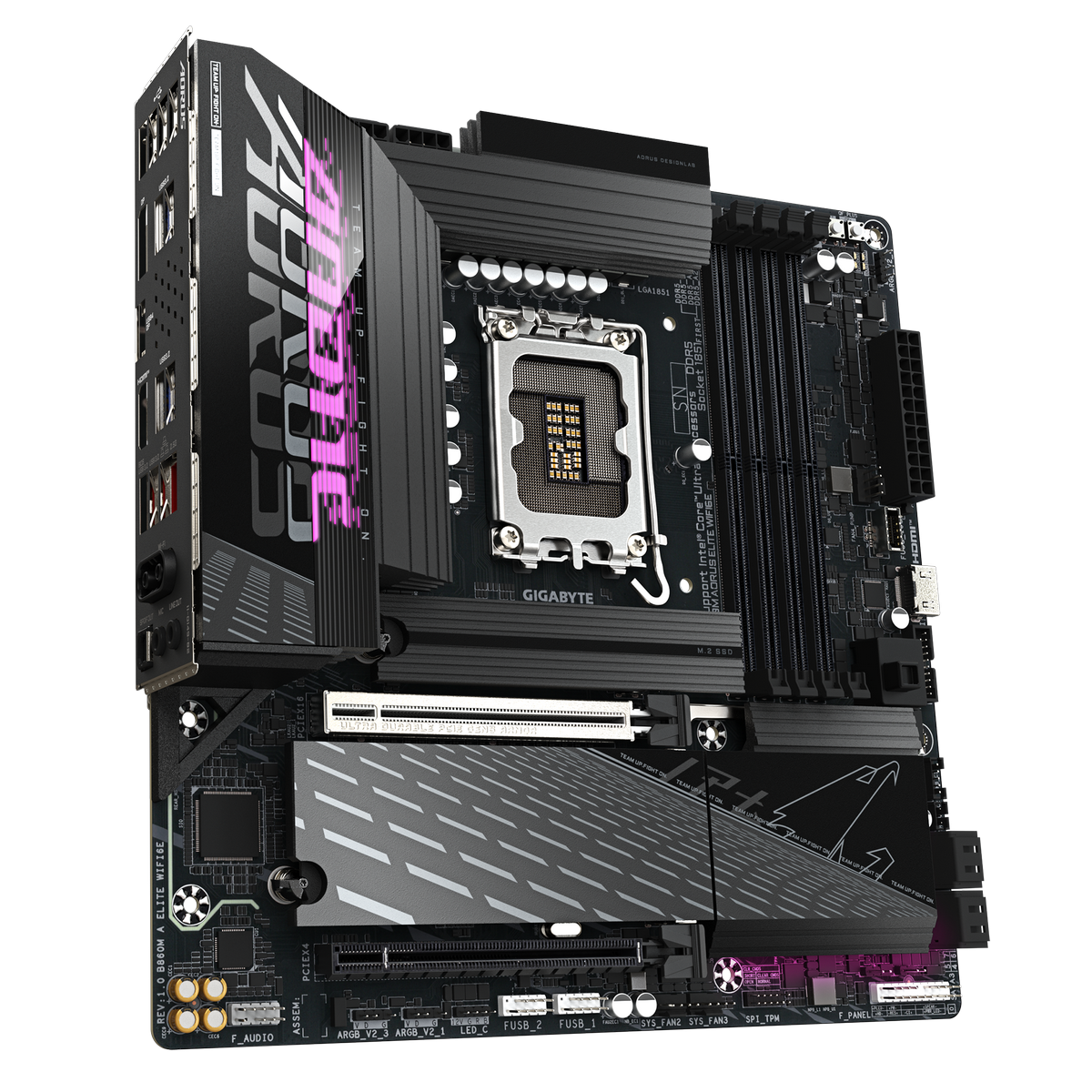 Материнская плата Gigabyte OEM B860M AORUS ELITE WIFI6E, Socket 1851, Intel®B860, 4xDDR5-6400, HDMI+DP, 2xPCI-Ex16, 4xSATA3(RAID 0/1/5/10), 3xM.2, 8Ch Audio, 1x2.5GbLan, WiFi, (4+4)xUSB2.0, (6+2)xUSB3.2, (0+1)xUSB Type-C™, mATX, RTL