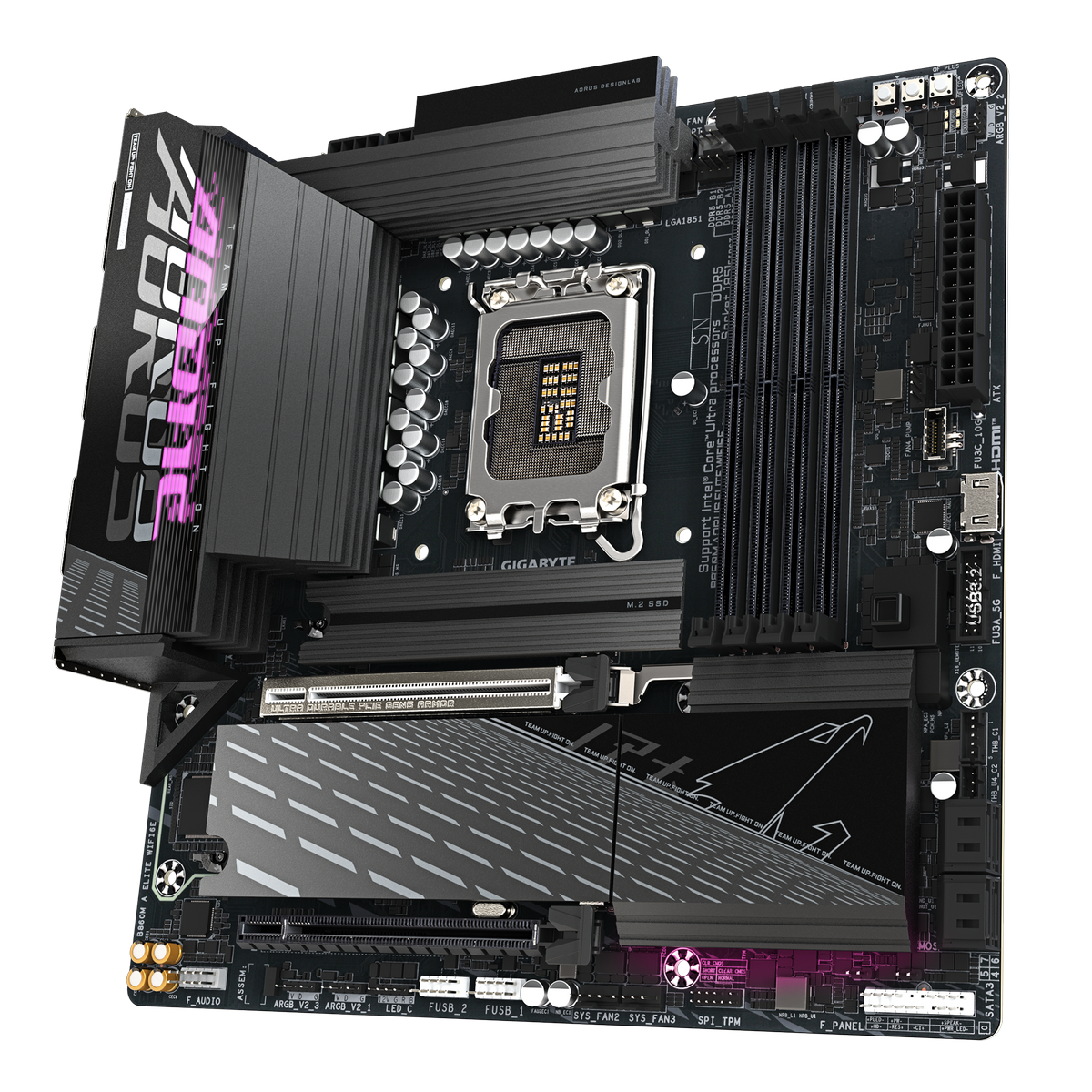 Материнская плата Gigabyte OEM B860M AORUS ELITE WIFI6E, Socket 1851, Intel®B860, 4xDDR5-6400, HDMI+DP, 2xPCI-Ex16, 4xSATA3(RAID 0/1/5/10), 3xM.2, 8Ch Audio, 1x2.5GbLan, WiFi, (4+4)xUSB2.0, (6+2)xUSB3.2, (0+1)xUSB Type-C™, mATX, RTL