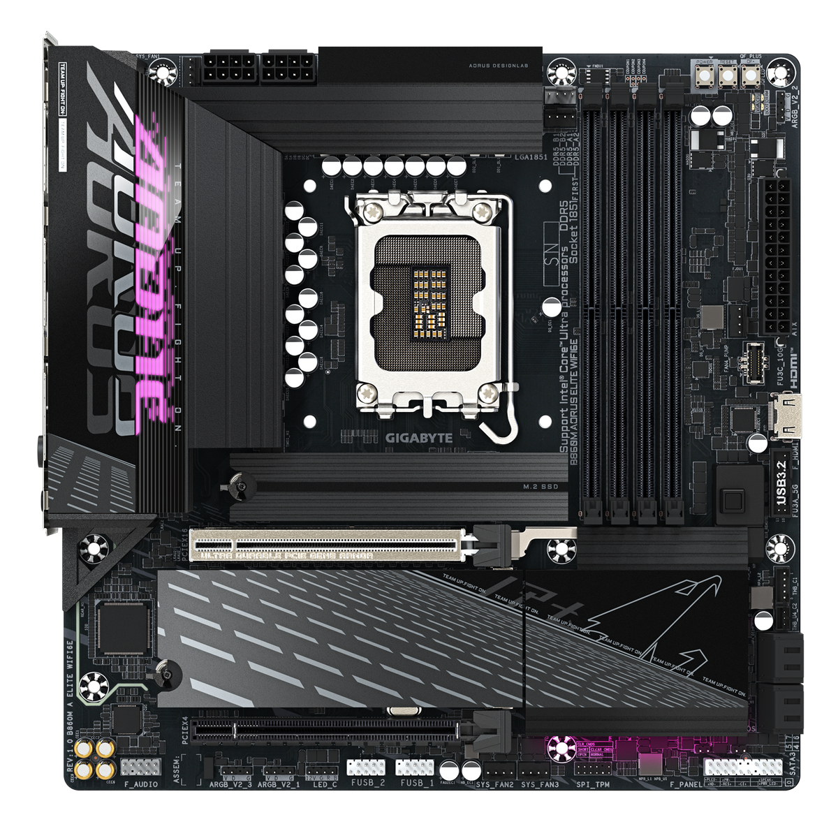 Материнская плата Gigabyte OEM B860M AORUS ELITE WIFI6E, Socket 1851, Intel®B860, 4xDDR5-6400, HDMI+DP, 2xPCI-Ex16, 4xSATA3(RAID 0/1/5/10), 3xM.2, 8Ch Audio, 1x2.5GbLan, WiFi, (4+4)xUSB2.0, (6+2)xUSB3.2, (0+1)xUSB Type-C™, mATX, RTL