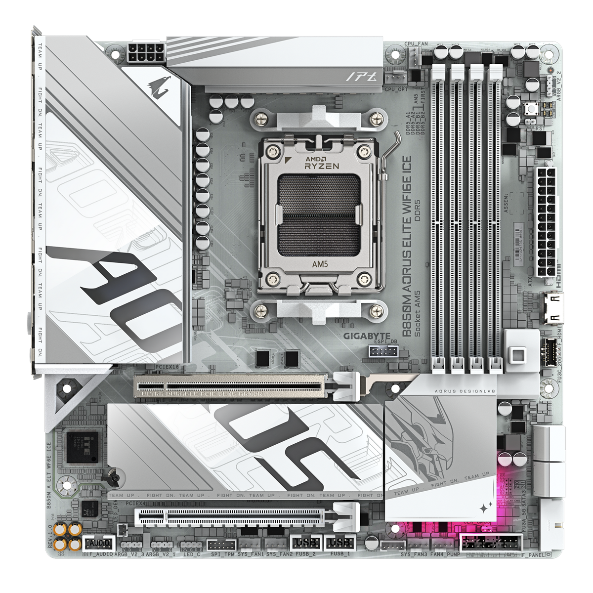Материнская плата Gigabyte OEM B850M AORUS ELITE WIFI6E ICE, Socket AM5, AMD B850, 4xDDR5-5200, DP, 2xPCI-Ex16, 4xSATA3(RAID 0/1/10), 2xM.2, 8 Ch Audio, 1x2,5GLan, WiFi, (4+4)xUSB2.0, (7+2)xUSB3.2, (1+1)xUSB Type-C™, mATX, RTL oem
