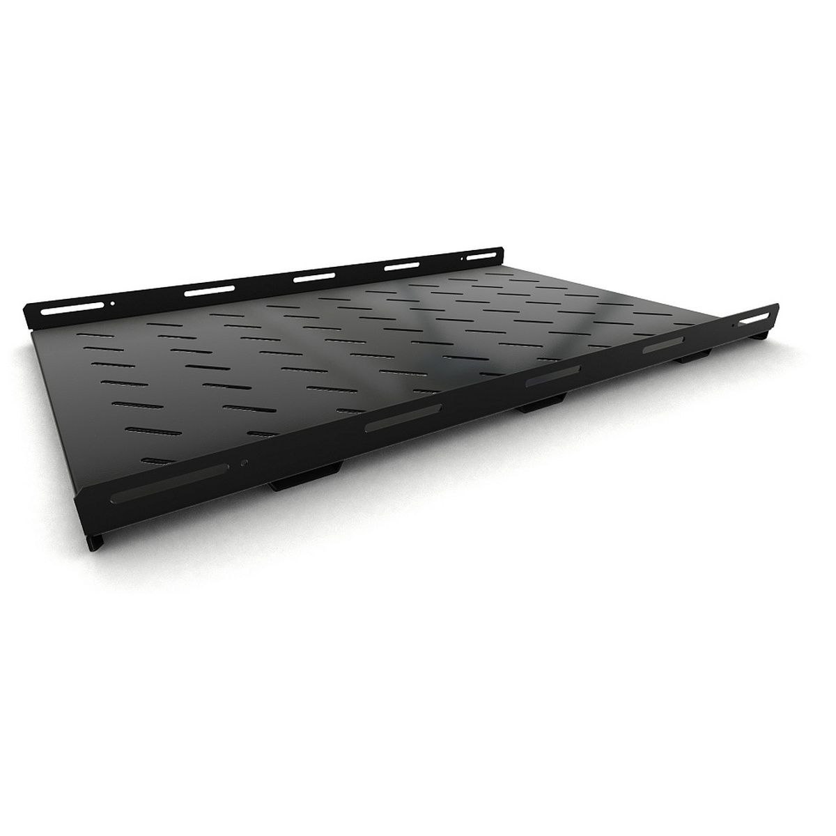 Полка Hyperline TSH3M-650-RAL9004 Полка стационарная усиленная, глубина 650 мм, с боковым креплением, нагрузка до 50 кг, для шкафов серии TTB, TTR, TTBR, 485х650мм (ШхГ), цвет черный (RAL9004)
