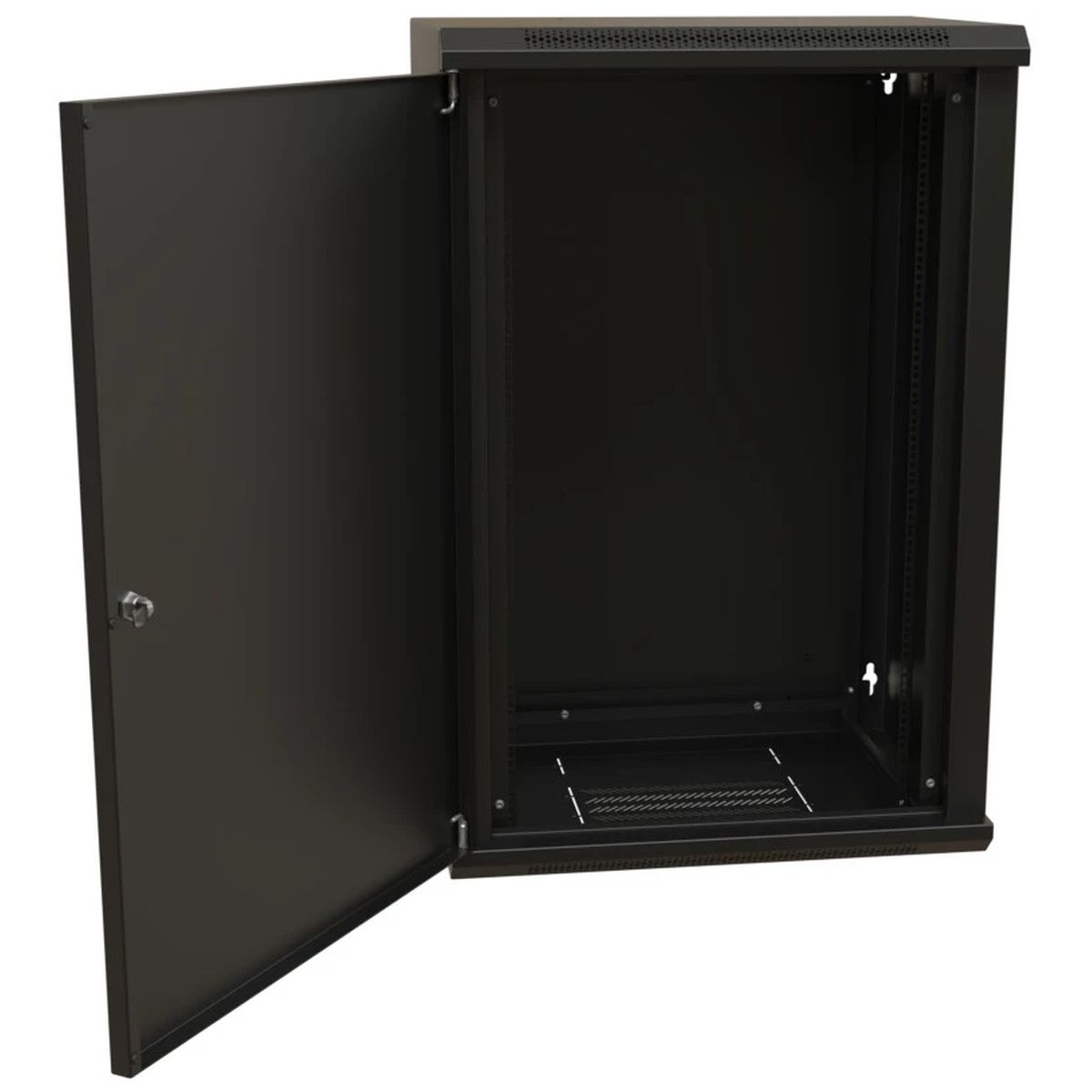 Шкаф Hyperline WRline WR-TW-1845-SR-RAL9004 настенный 19-дюймовый (19"), 18U, 908x600х450мм, цельнометаллическая дверь с замком, цвет черный (RAL9004) (разобранный)