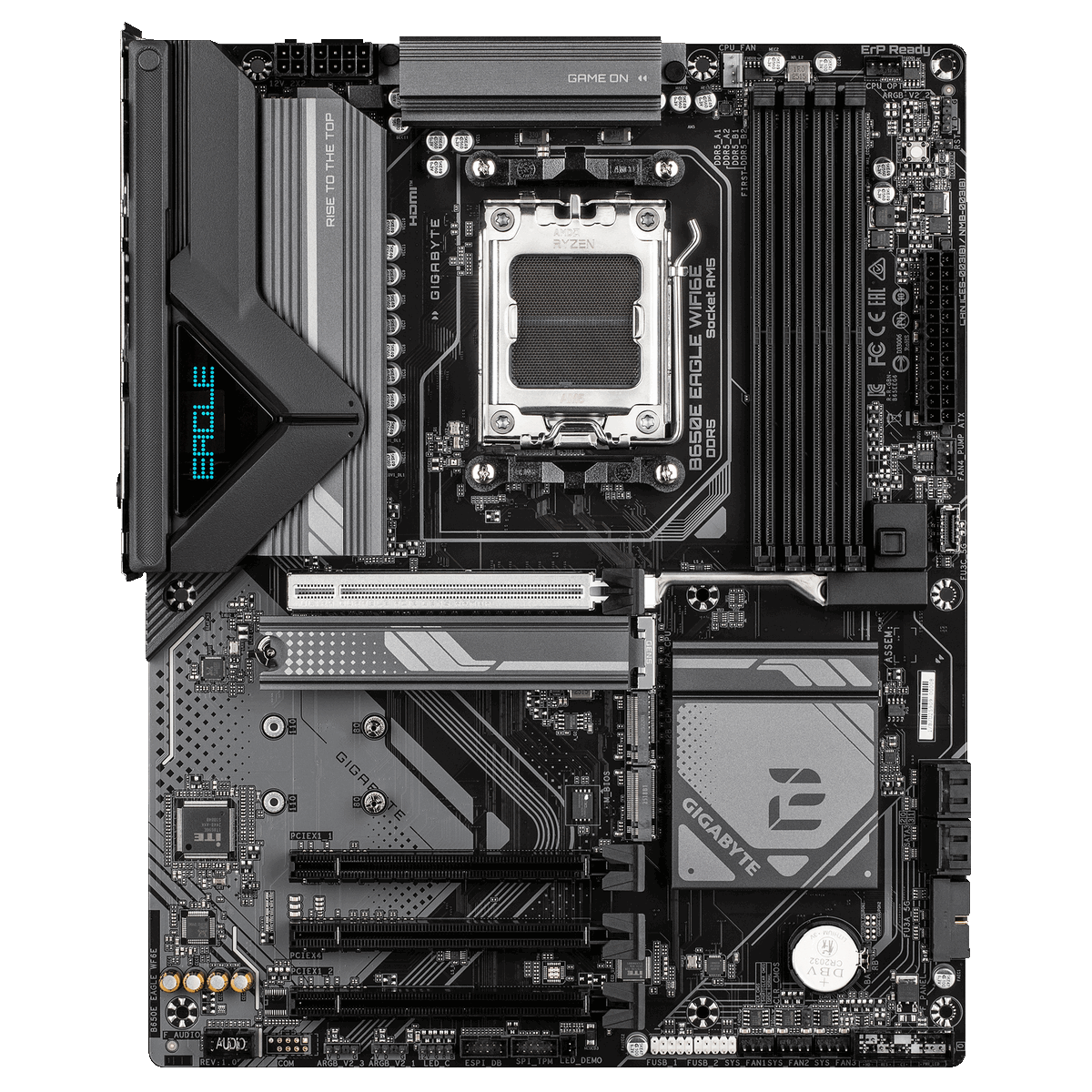 Материнская плата Gigabyte OEM B650E EAGLE WIFI6E, Socket AM5, AMD B650, 4xDDR5-5200, HDMI+DP, 4xPCI-Ex16, 4xSATA3(RAID 0/1/10), 3xM.2, 8 Ch Audio, 2.5GLan, WiFi, (4+4)xUSB2.0, (4+2)xUSB3.2, (1+1)xUSB3.2 Type-C™, 1xPS/2, ATX, RTL oem